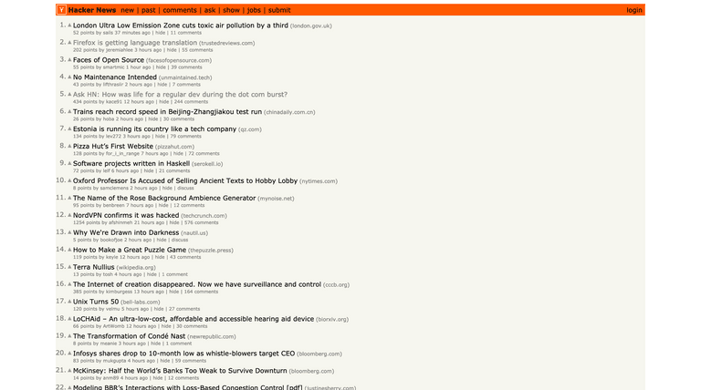 Hacker News screenshot