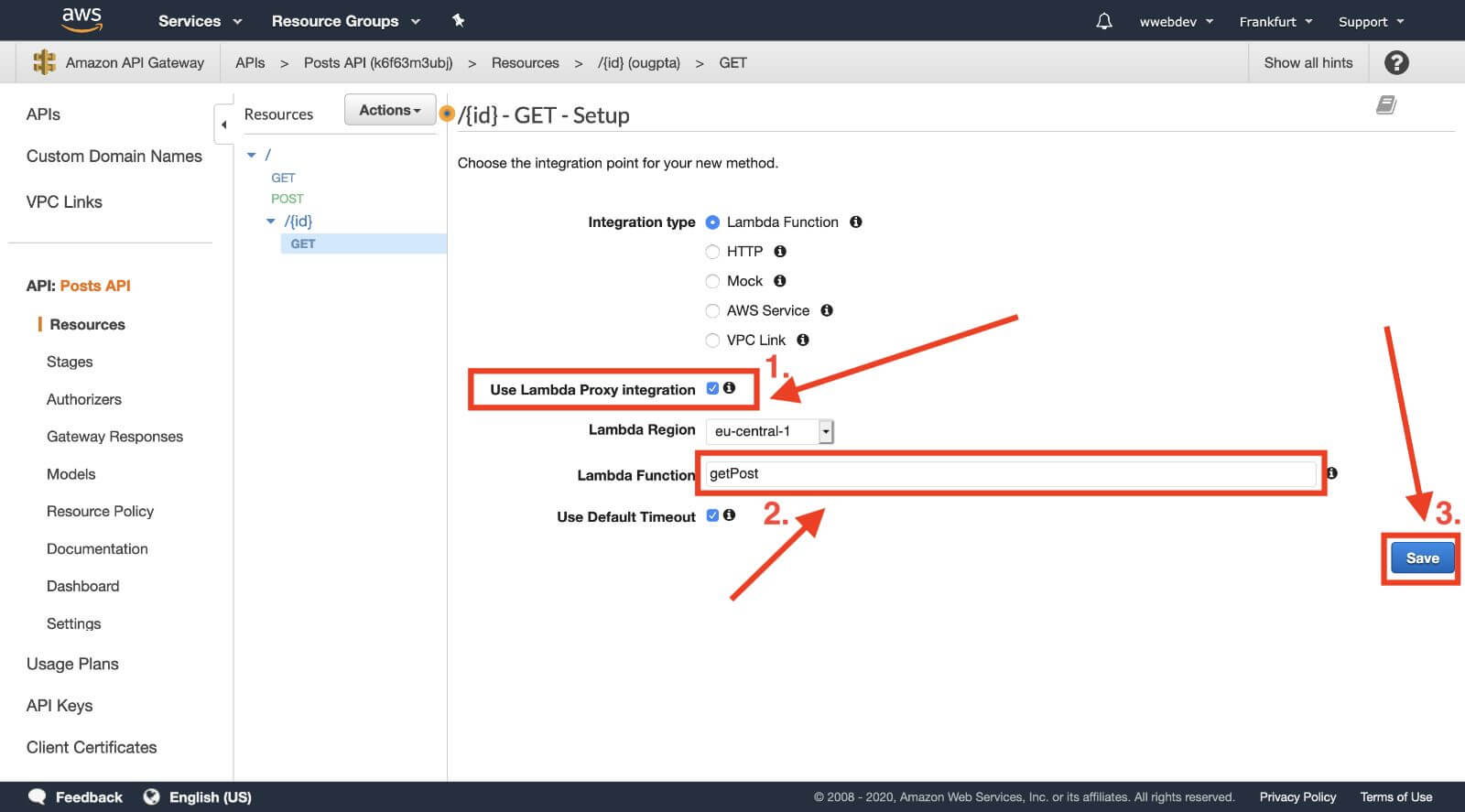 API Gateway create get by id endpoint