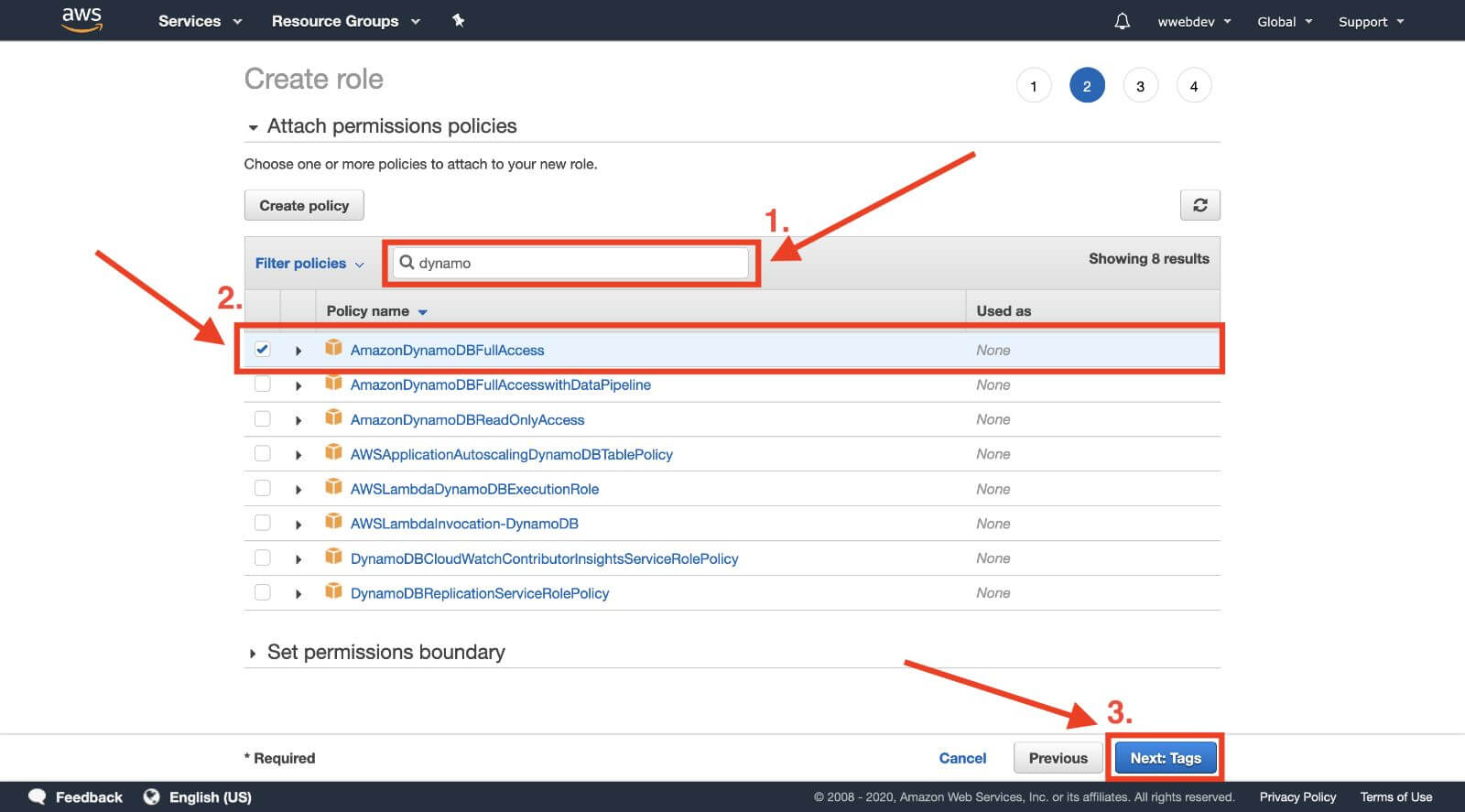 IAM dynamodb access